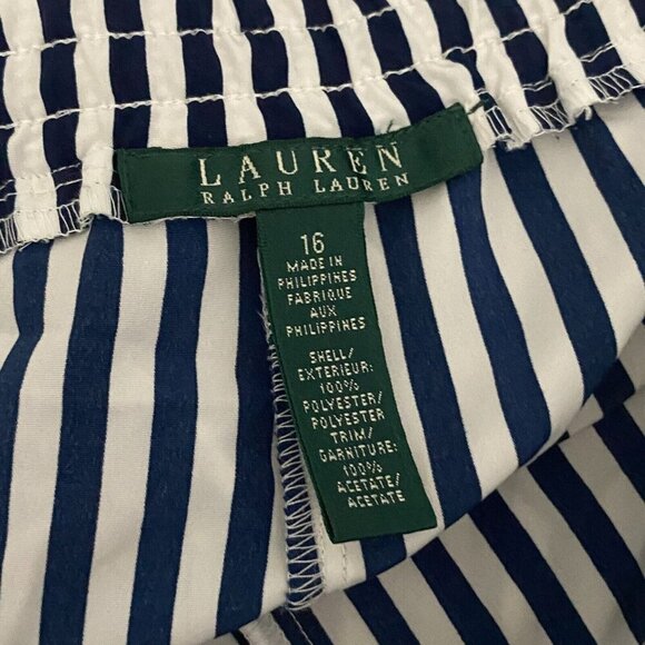 Lauren Ralph Lauren Pull On Ankle Pants Sz XL Navy Blue White Stripe Drawstring - Picture 6 of 9